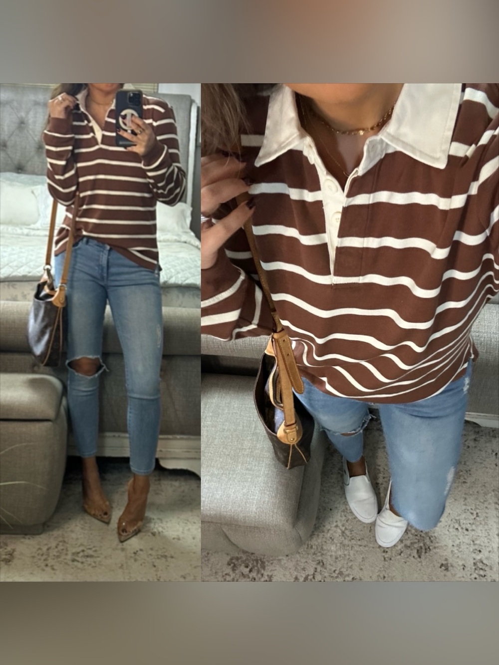 New🍂🤎90’s Inspired Chocolate Brown Striped Rugby Top 🤎